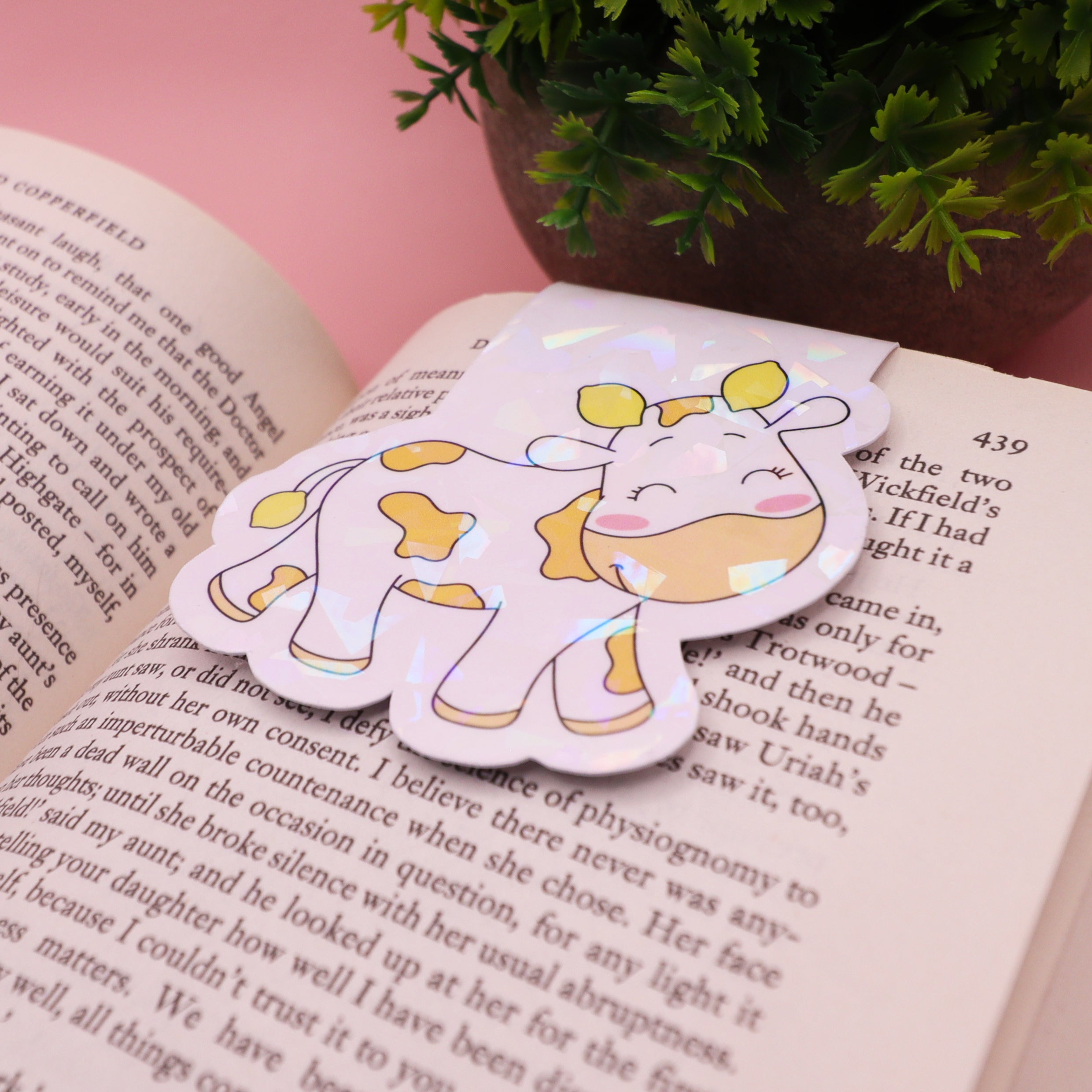 Cute Lemon Cow Sparkly Magnetic Bookmark
