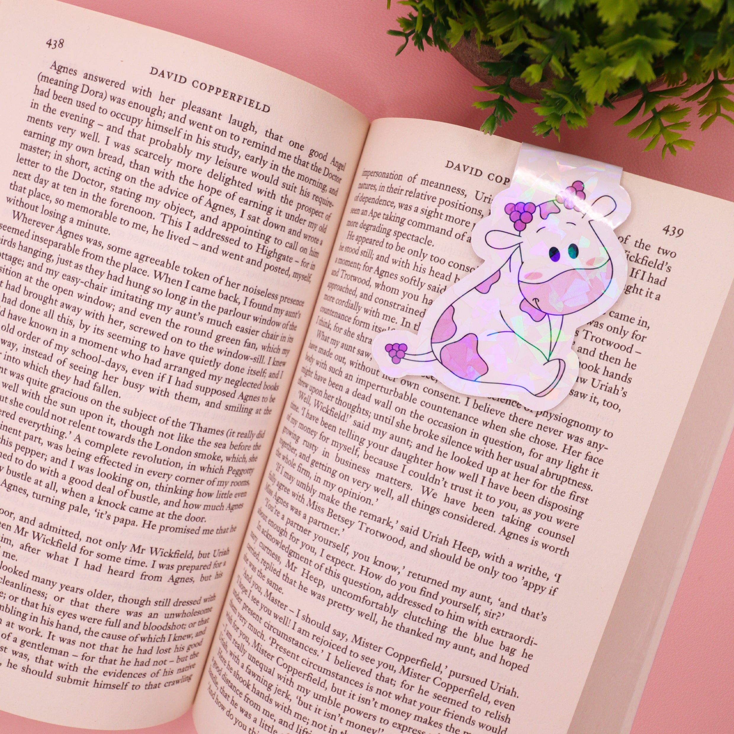 Cute Grape Cow Sparkly Magnetic Bookmark