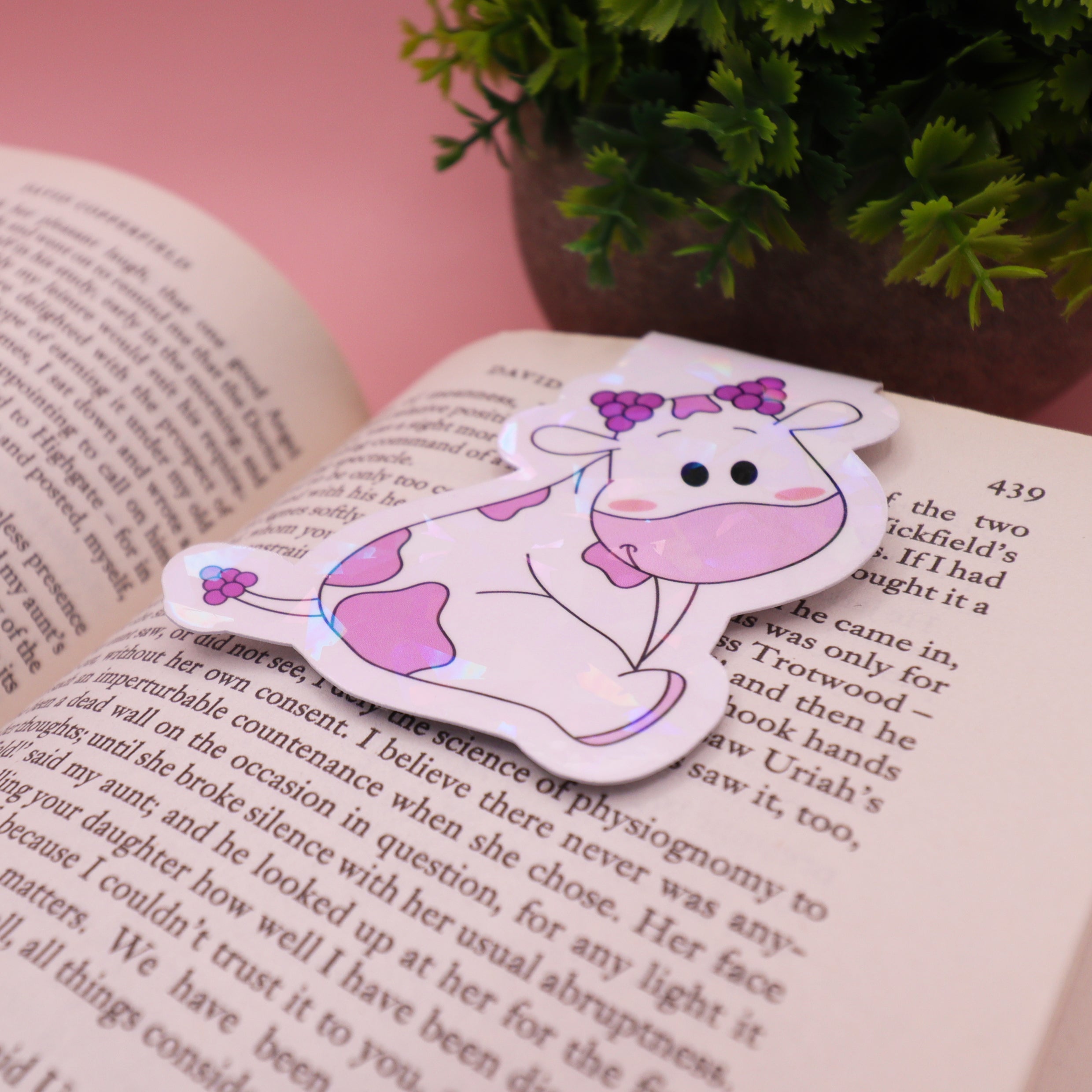 Cute Grape Cow Sparkly Magnetic Bookmark