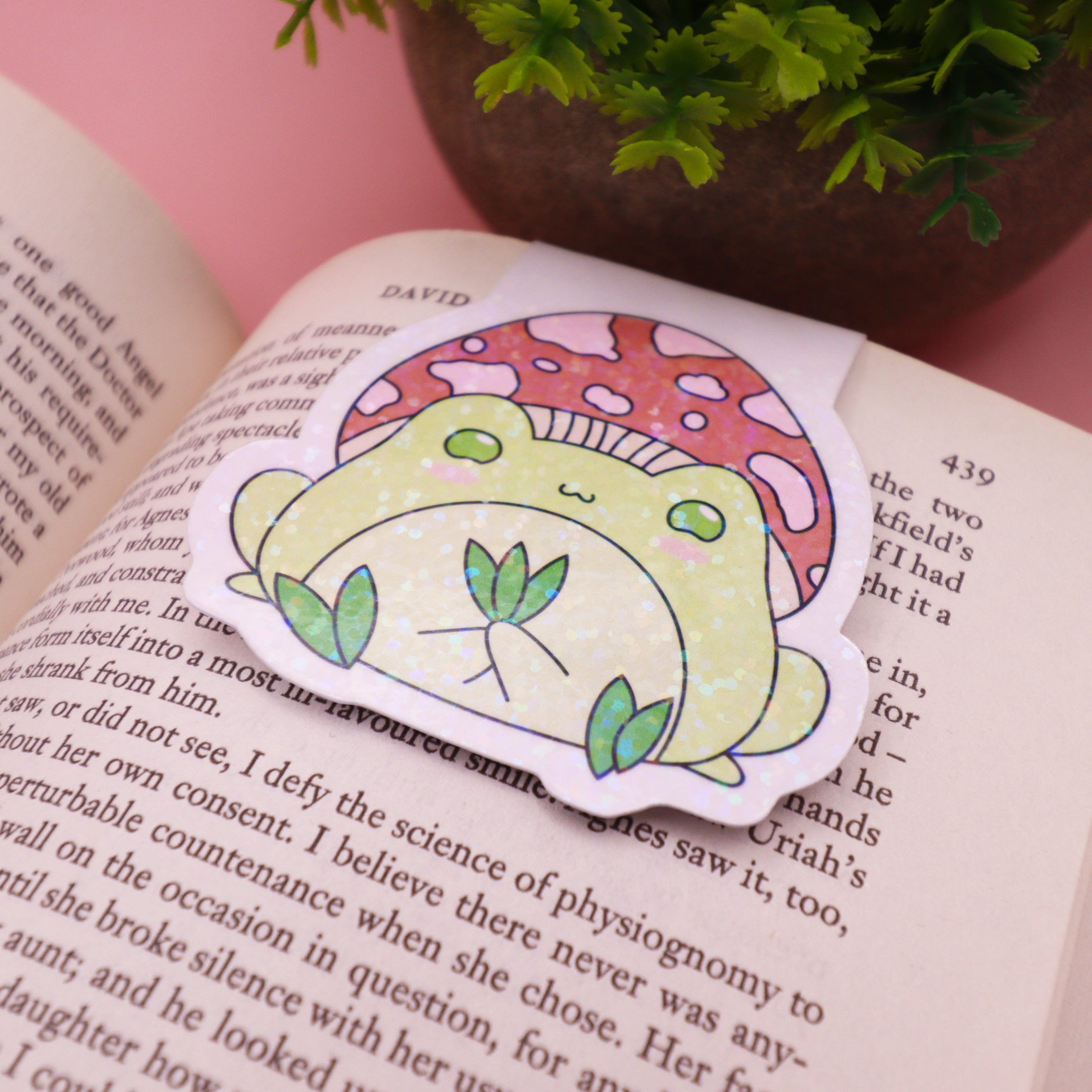 Mushroom Frog Glitter Magnetic Bookmark