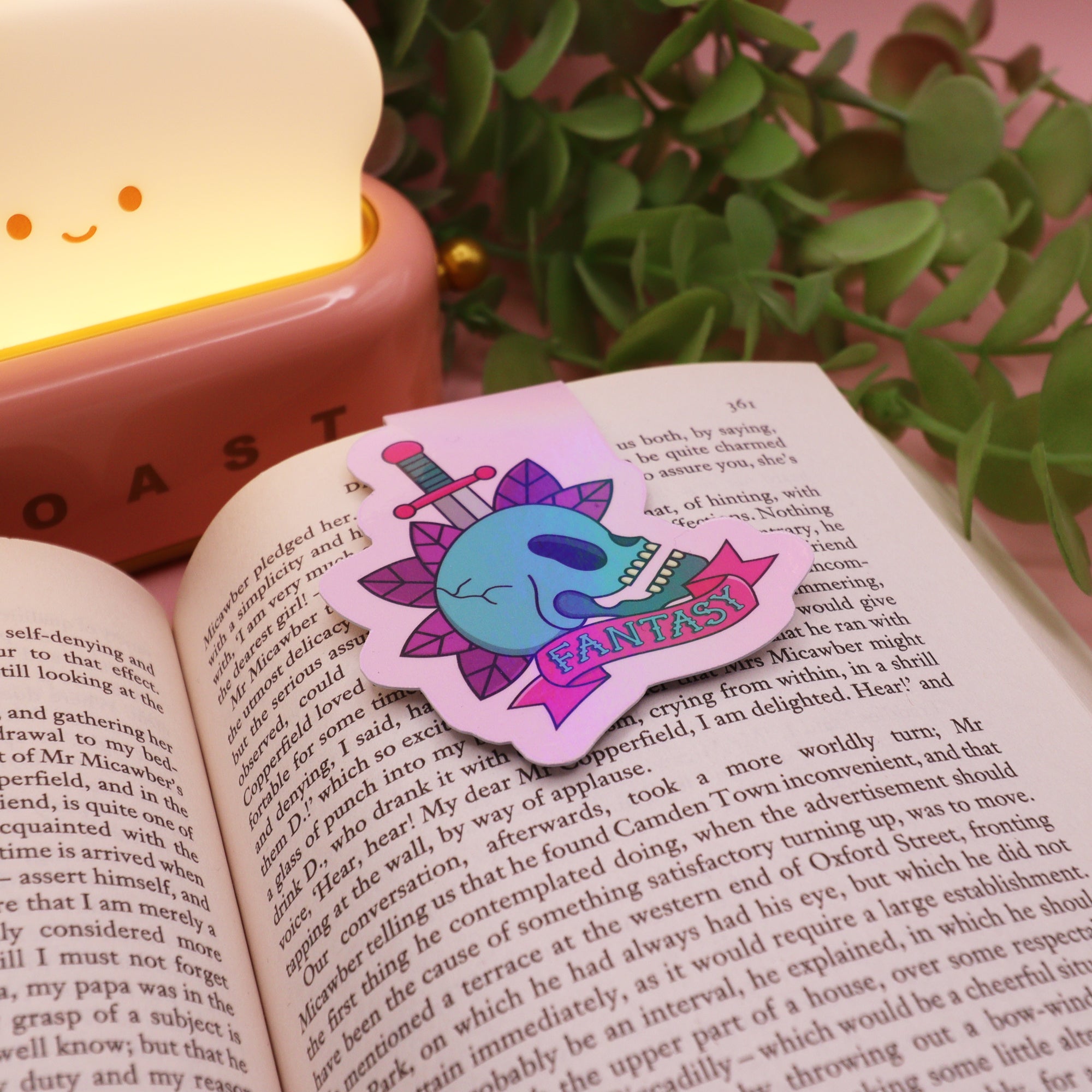 Holographic Skull & Sword Fantasy Magnetic Bookmark