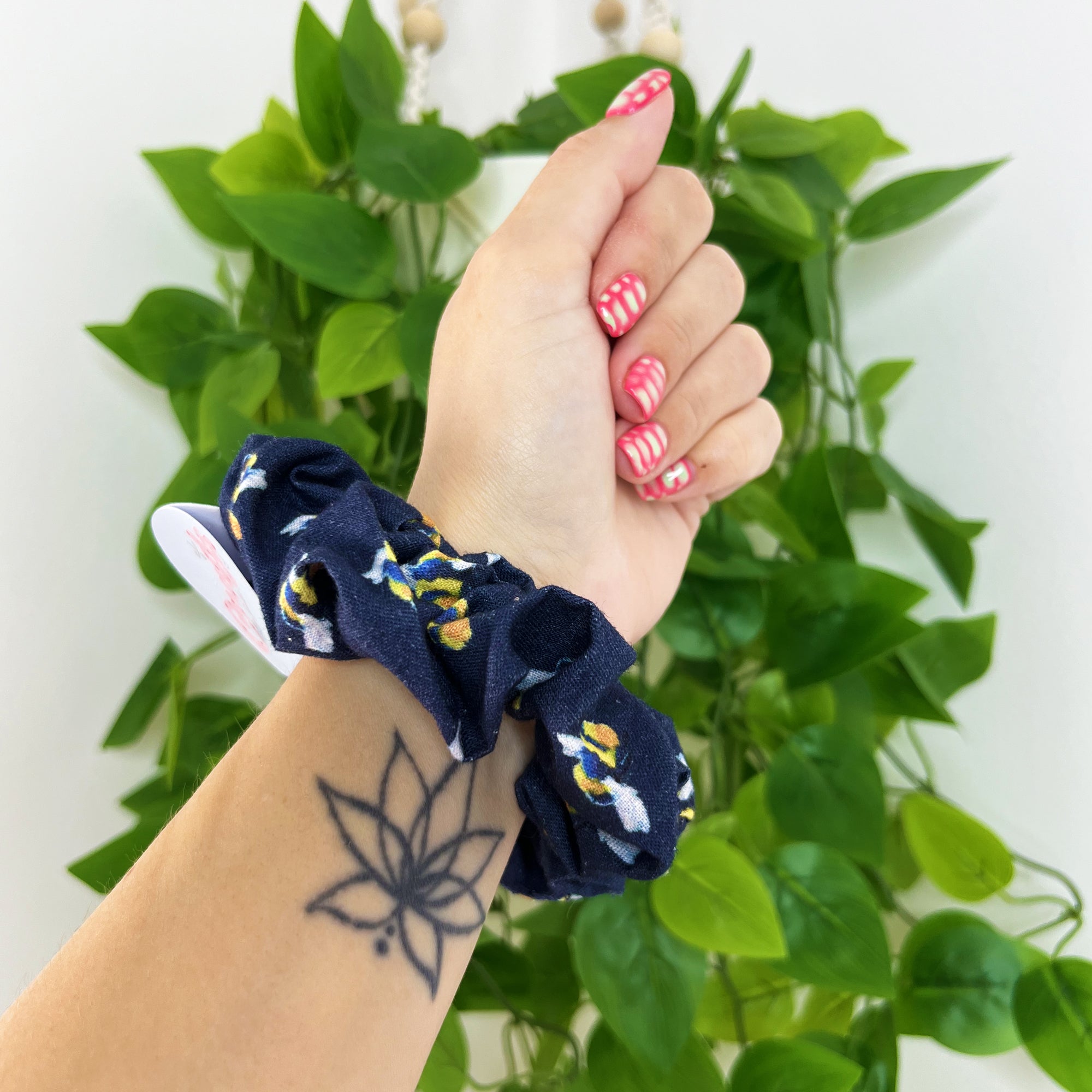 Navy Bee Pattern Scrunchie