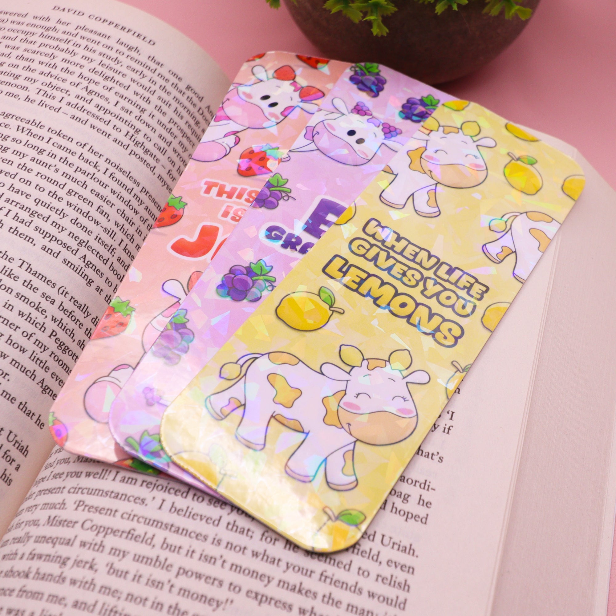 Fruity Cows Glitter Bookmarks