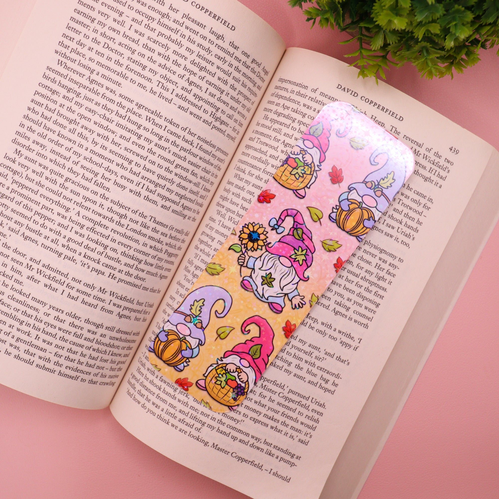 Autumnal Tiled Gnomes Sparkly Bookmark