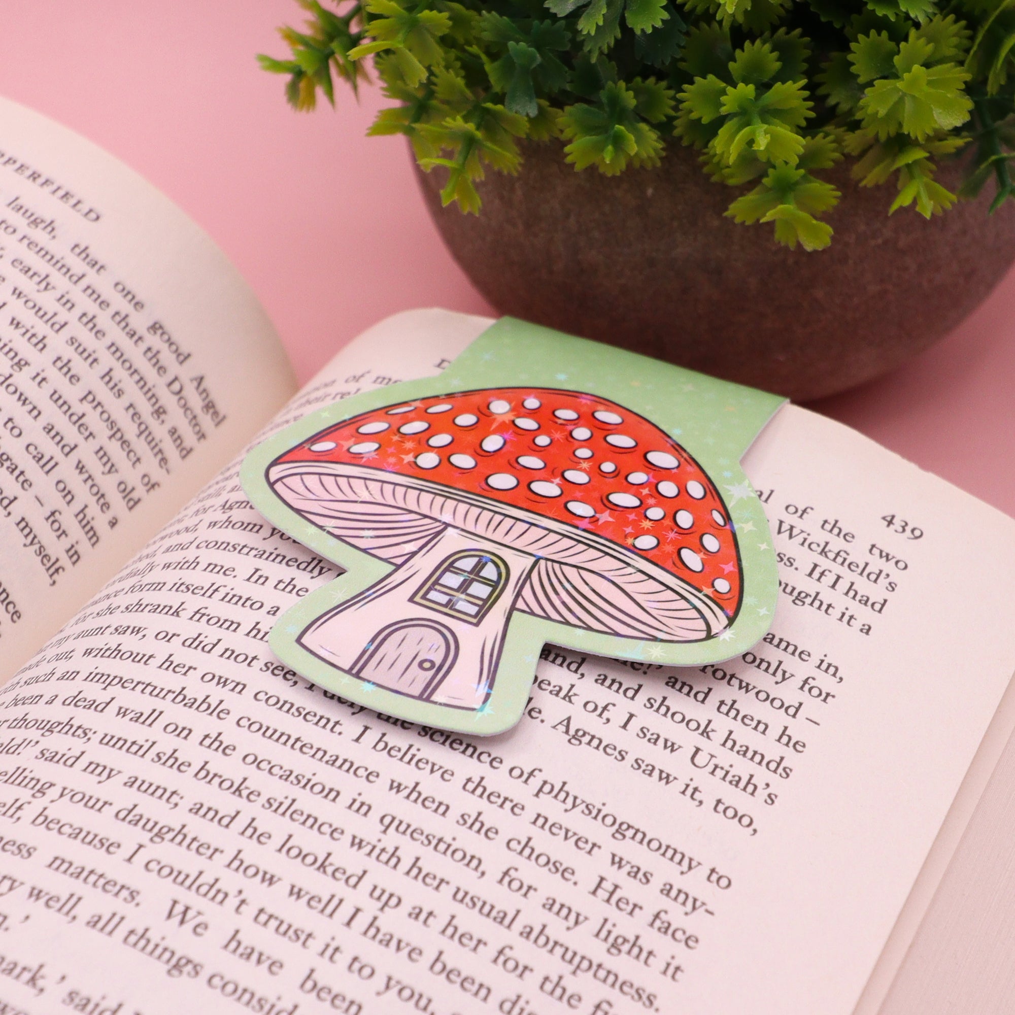 Sparkly Mushroom House Magnetic Bookmark