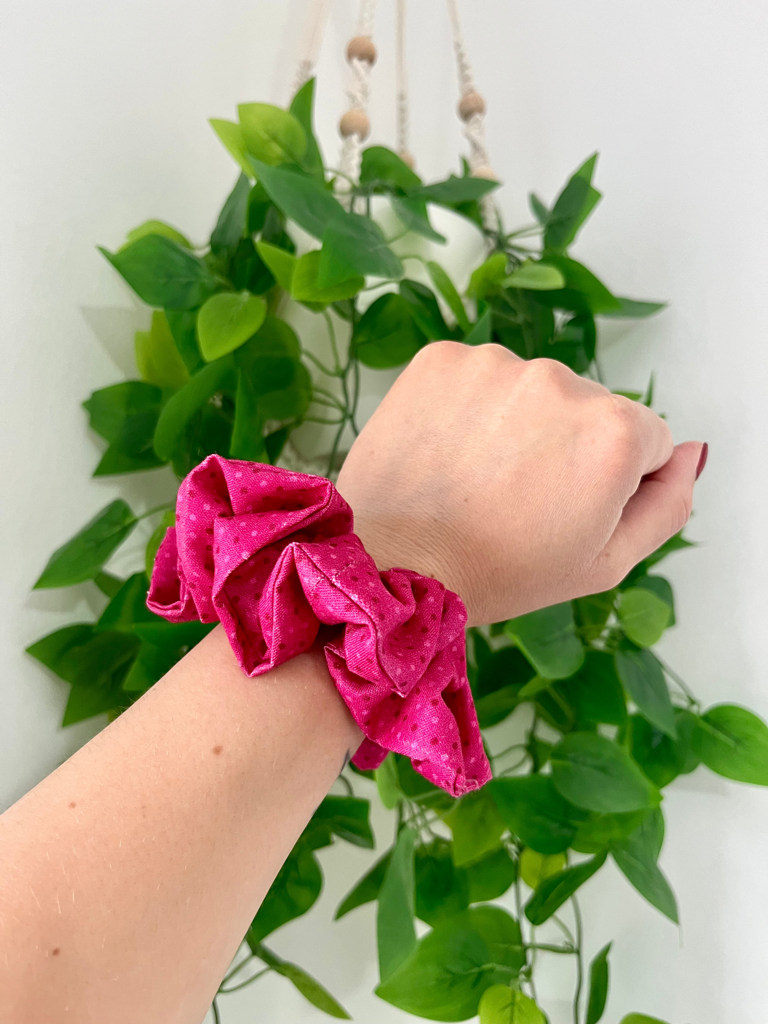 Dark Pink Polka Dot Scrunchie