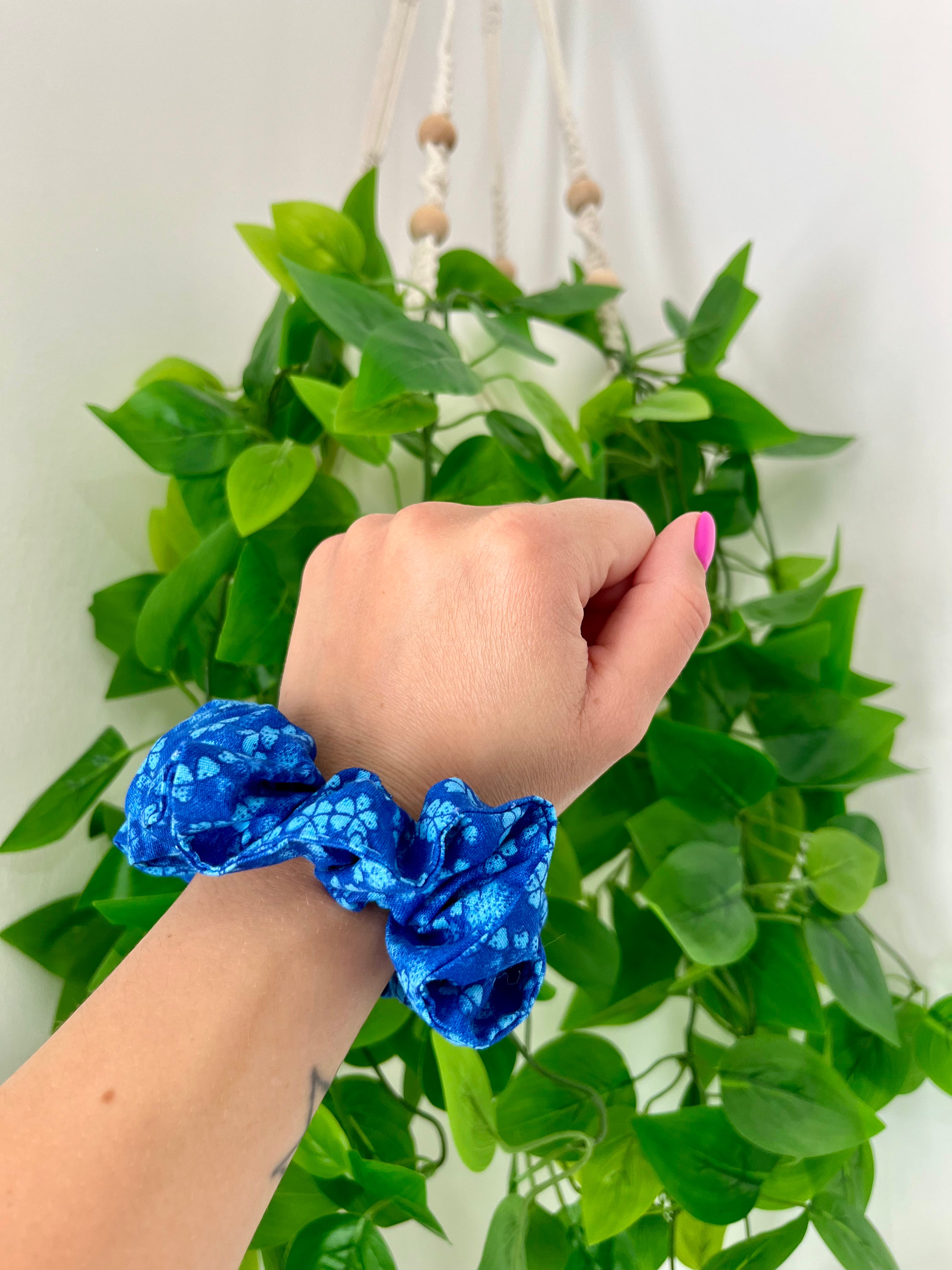 Royal Blue Floral Scrunchie