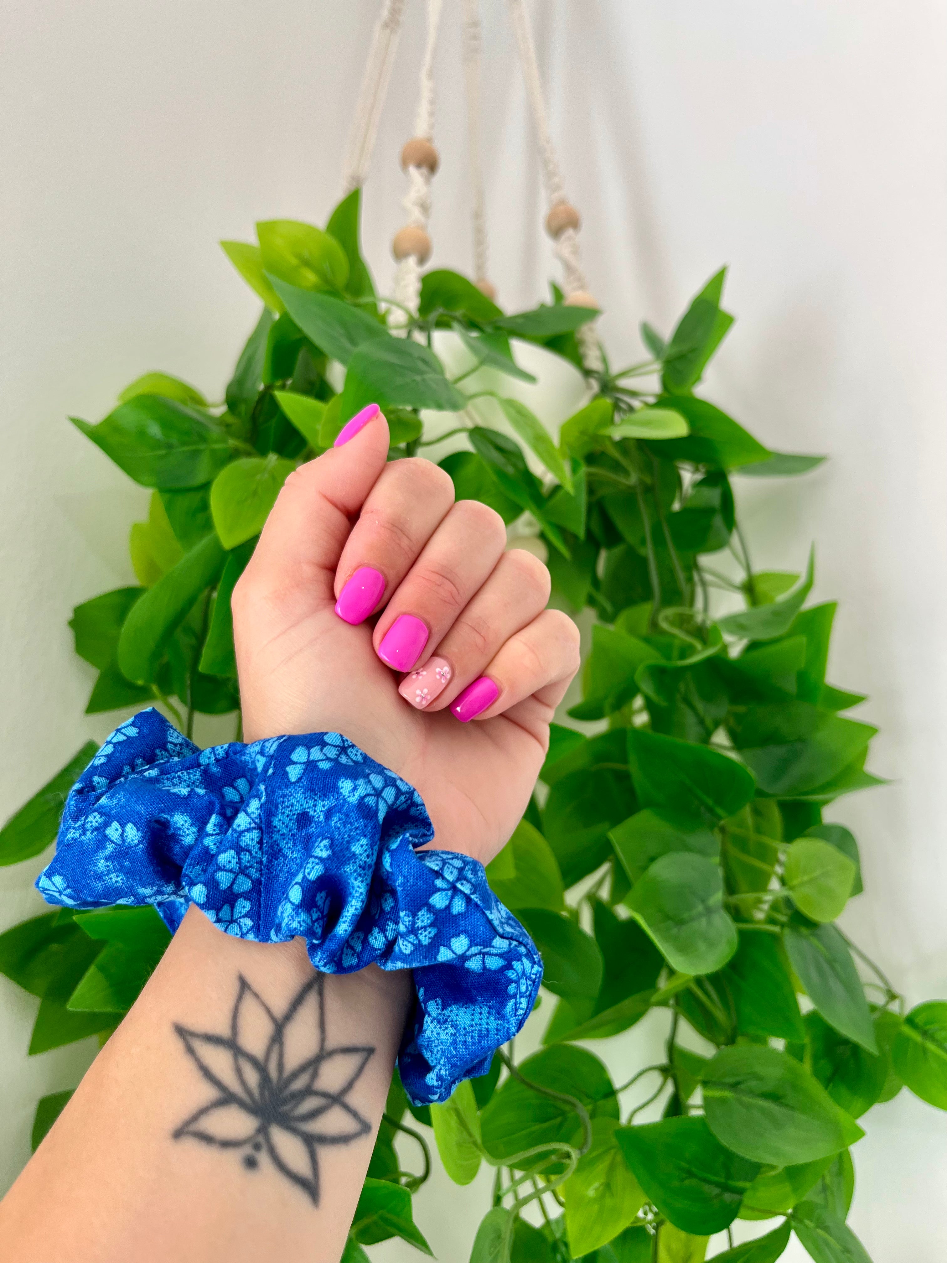 Royal Blue Floral Scrunchie