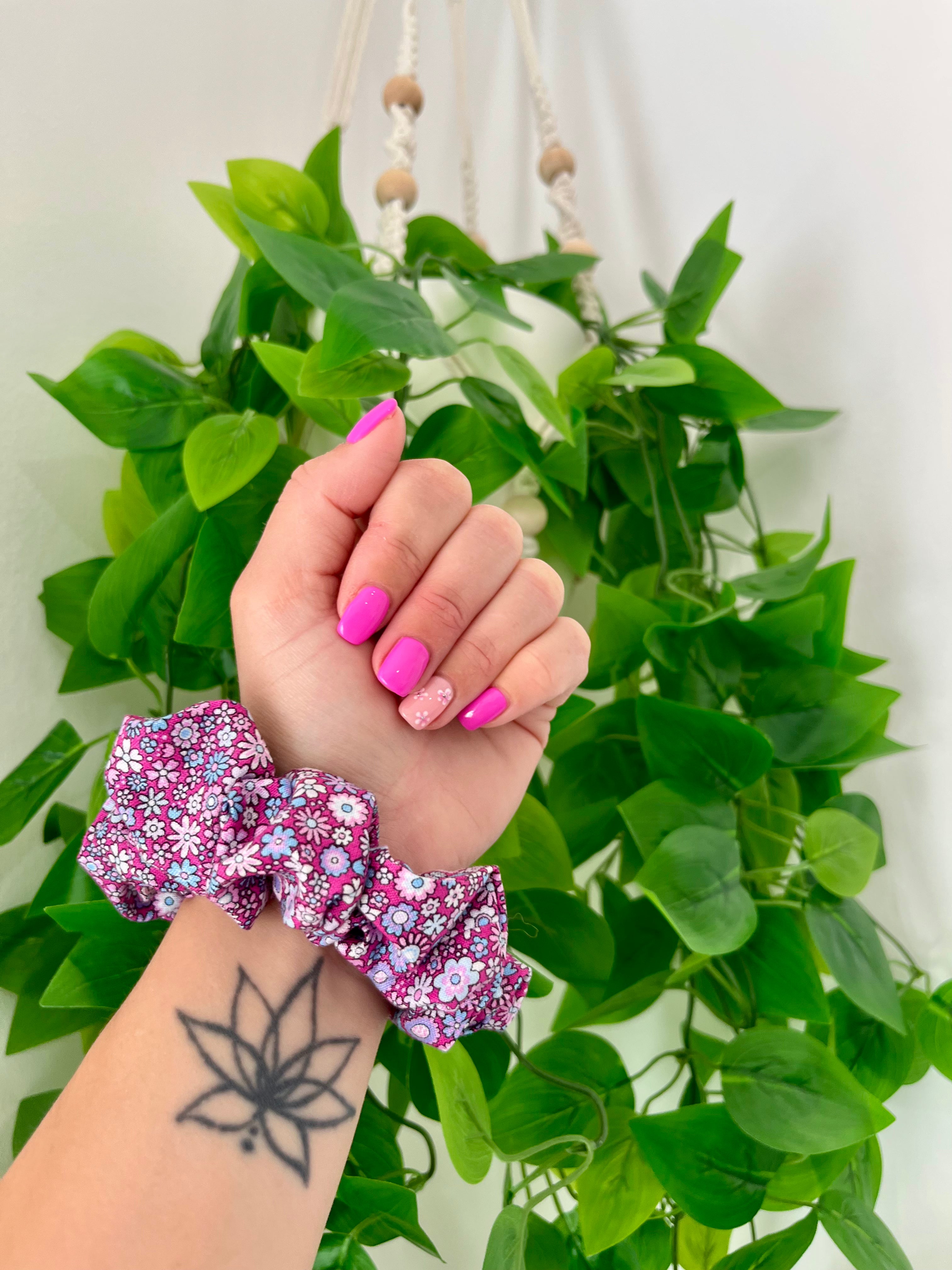 Purple Retro Floral Scrunchie