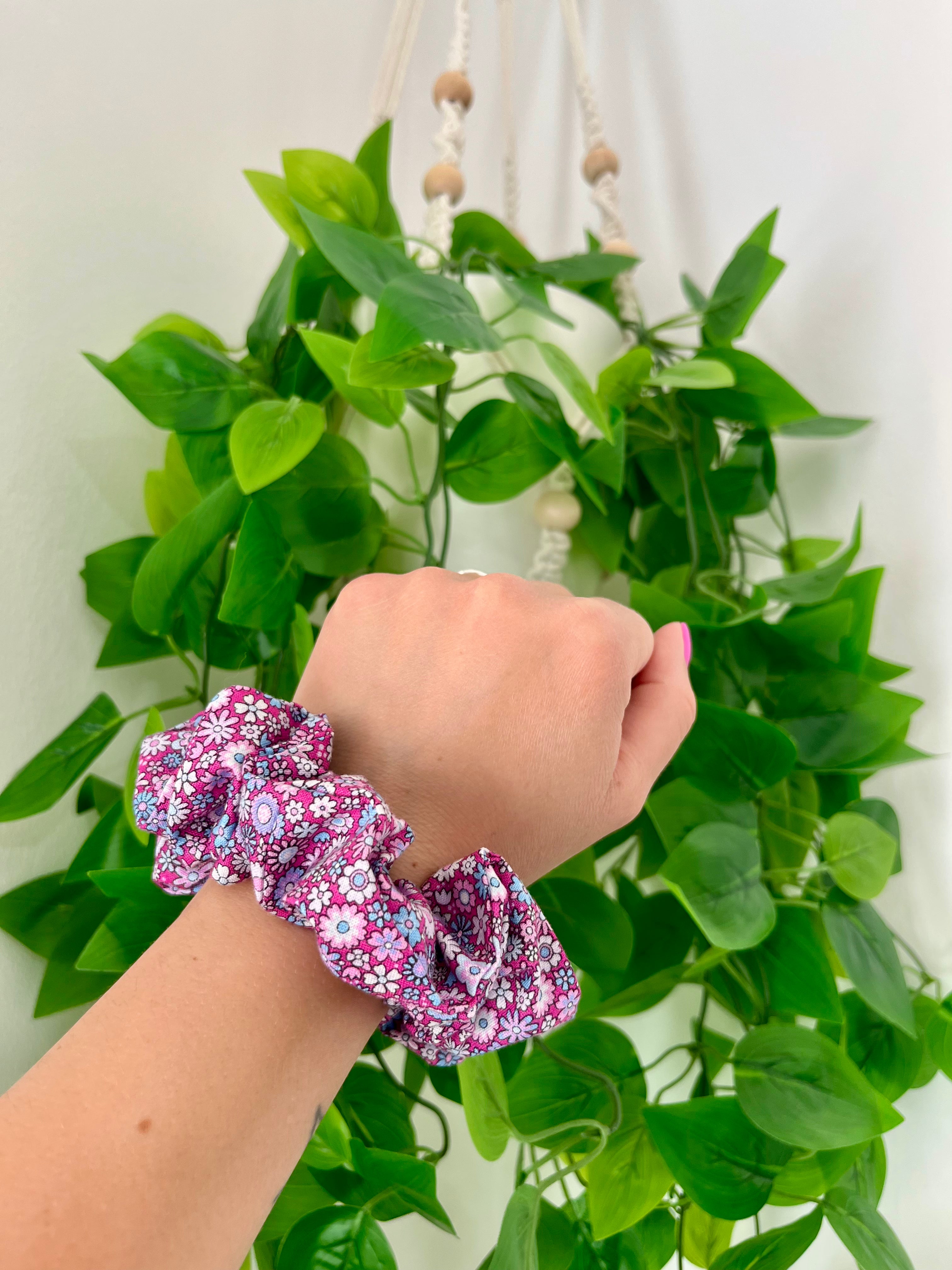 Purple Retro Floral Scrunchie