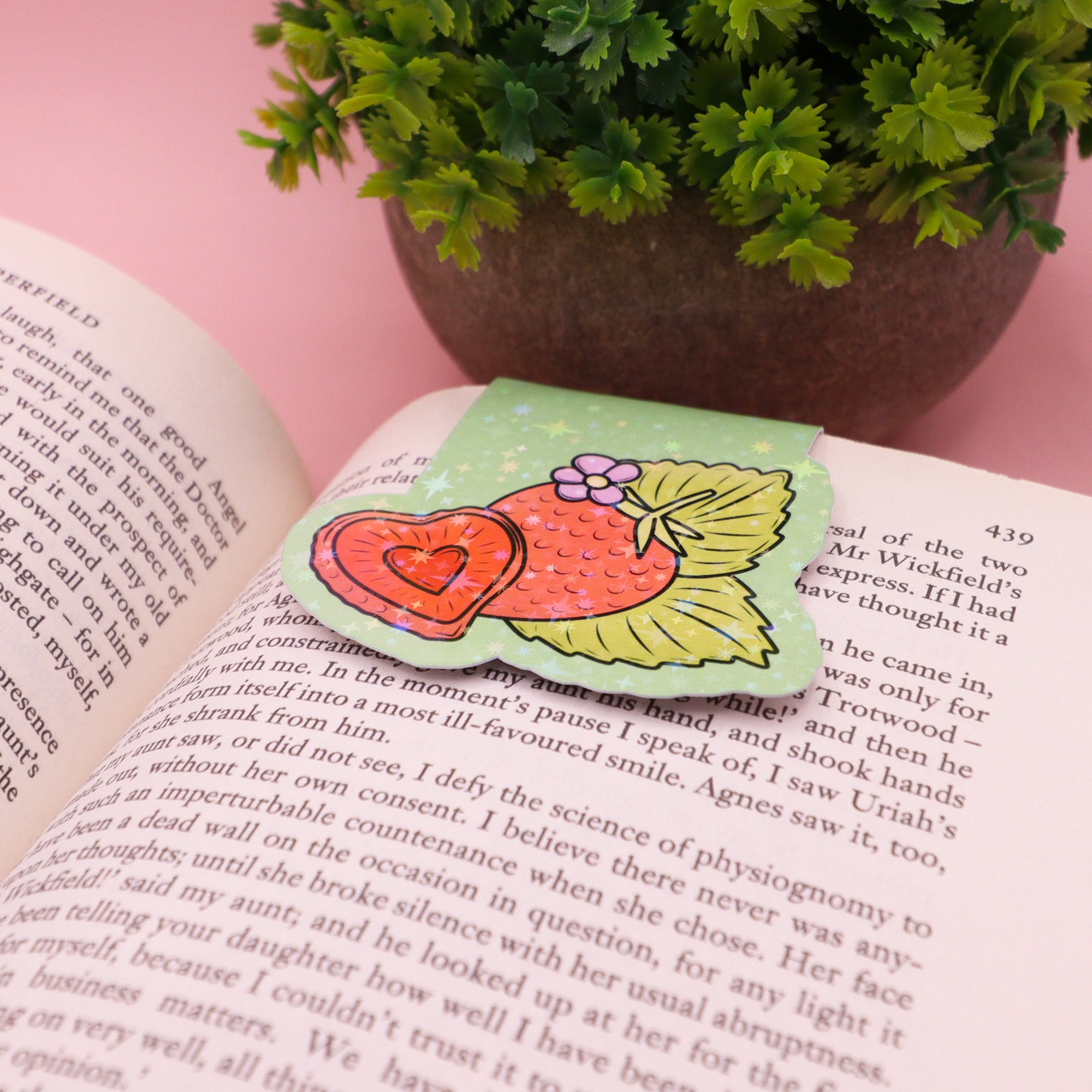 Sparkly Strawberries Magnetic Bookmark