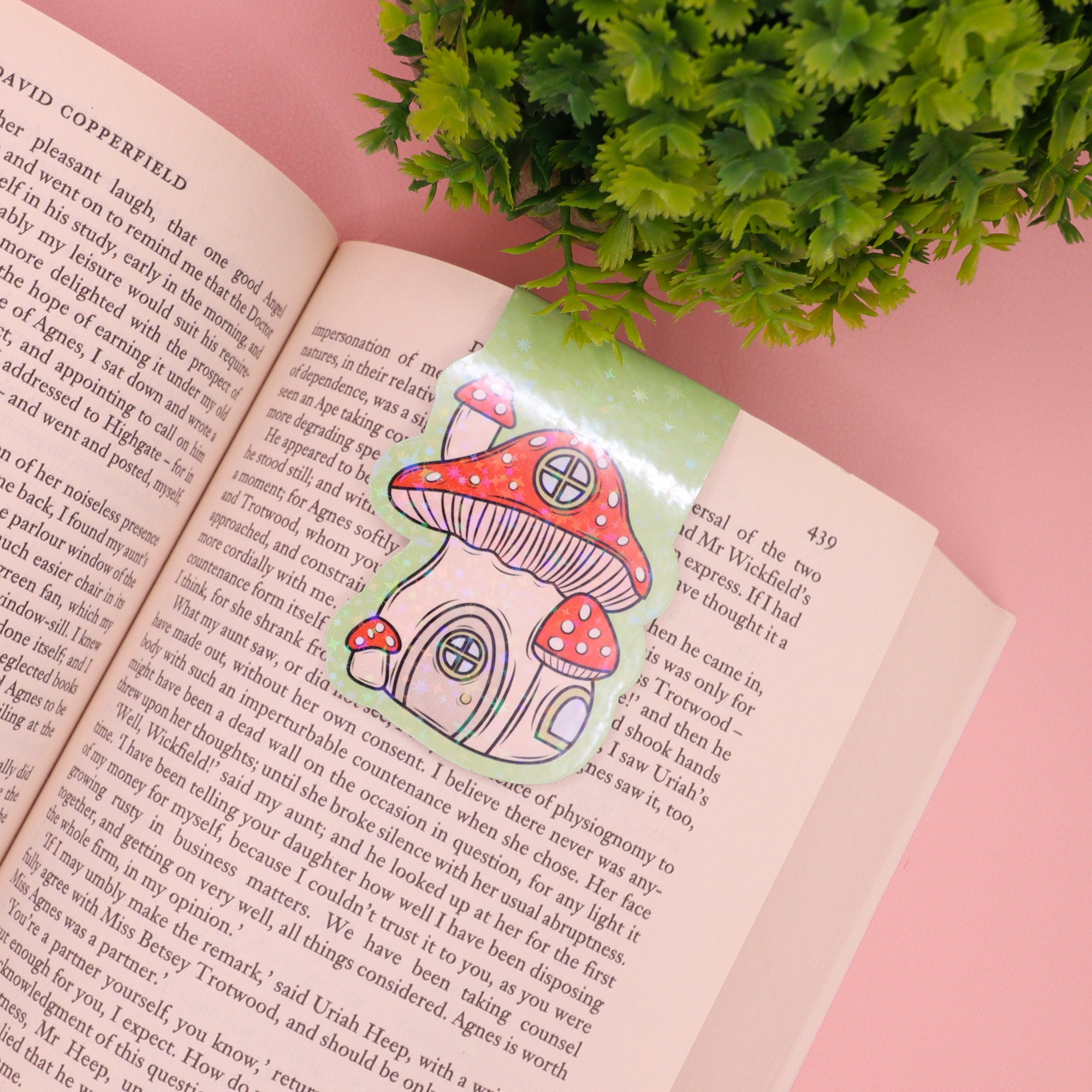Sparkly Mushroom Cottage Magnetic Bookmark